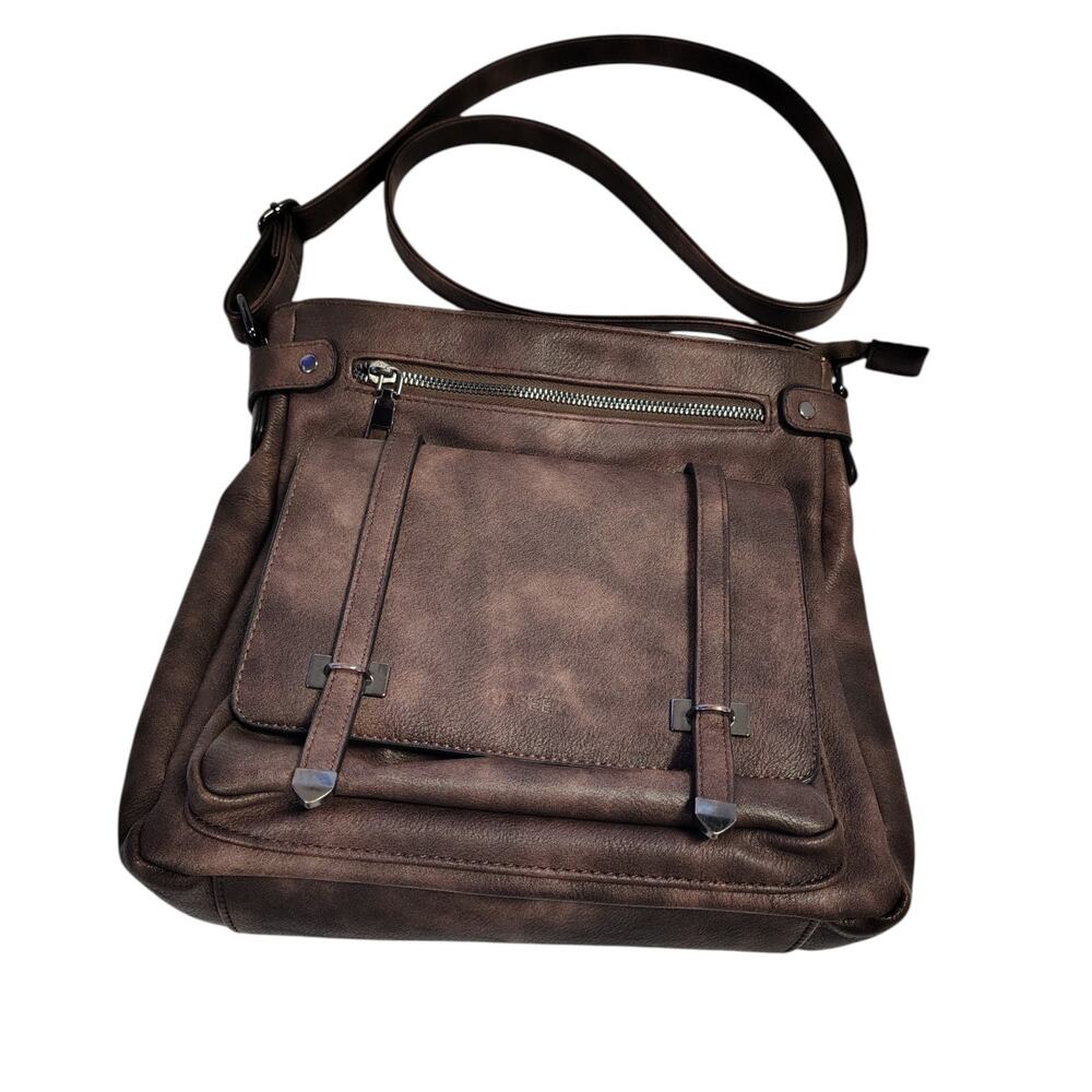 Caseek Satchel Bag Vegan Leather Crossbody Brown 5 Pocket Hipster Preppy Boho